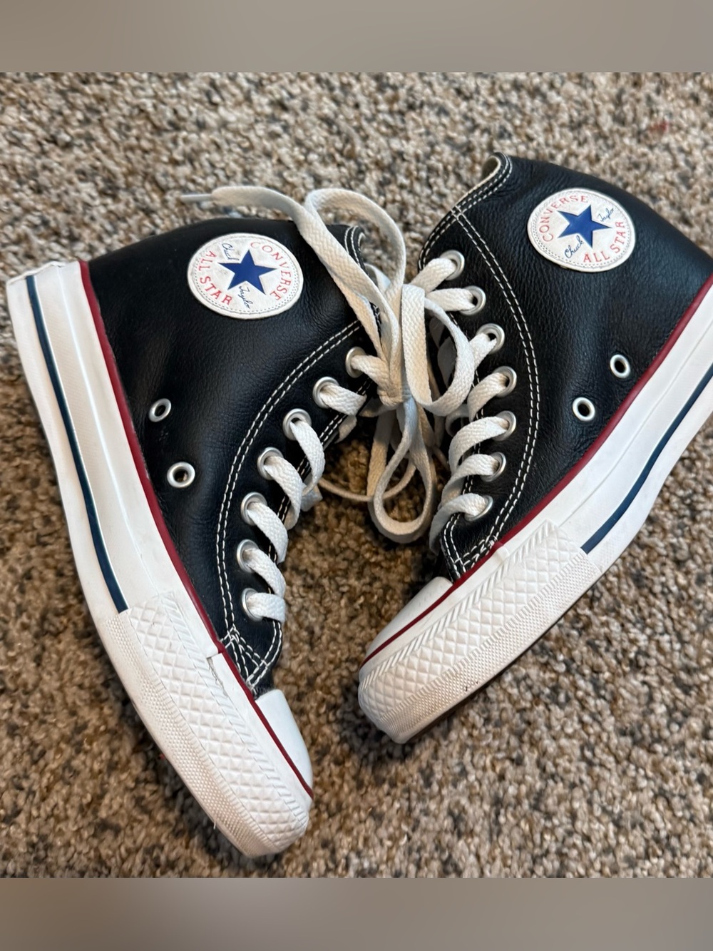 Converse Wedges Chuck Taylor All Star Black Leather Shoes Sneakers Size 5 Mint C